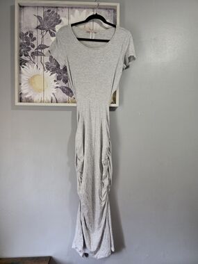 Backless Light Gray Ruched Side Maxi Dress - Women